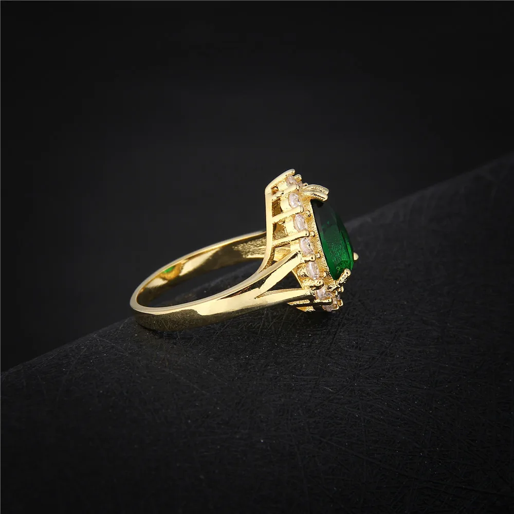 Очаровательное кольцо золотого цвета 585, старинный зеленый камень, ювелирные изделия, элегантные кольца для женщин, роскошные стразы, свадебная помолвка Анель DD201