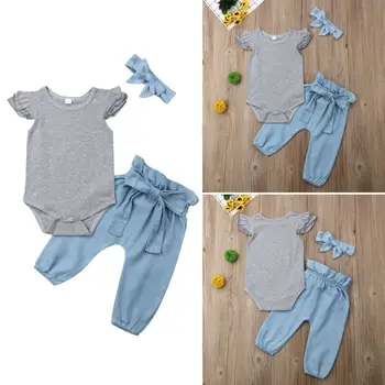 

UK Newborn Baby Girl 0-24M Clothes Romper Bowknot Pants Headband Summer Outfit Sunsuit