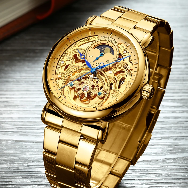 

Automatic Mechanical Watch Men Winner Skeleton Watches Gold Bracelet Wristwatch Luxury Brand Mechanical Clock Male