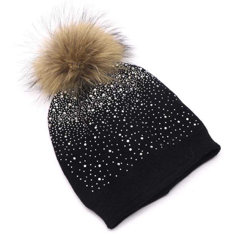 1 шт. теплая зимняя женская шапка женская вязаная женская s Skullies шапочка с меховым помпоном шапки Скалли женские Широкий берет-Боб Femme