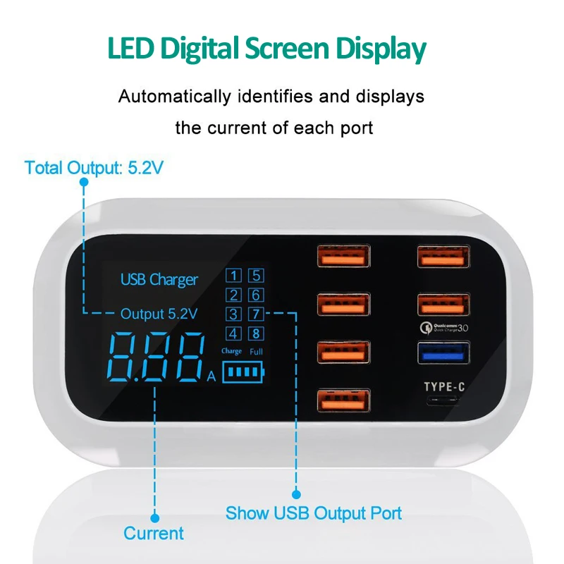 INGMAYA 8 портов USB зарядное устройство 8A светодиодный дисплей Быстрая зарядка 3,0 Тип C Быстрая зарядка для iPhone iPad samsung huawei Xiaomi адаптер переменного тока