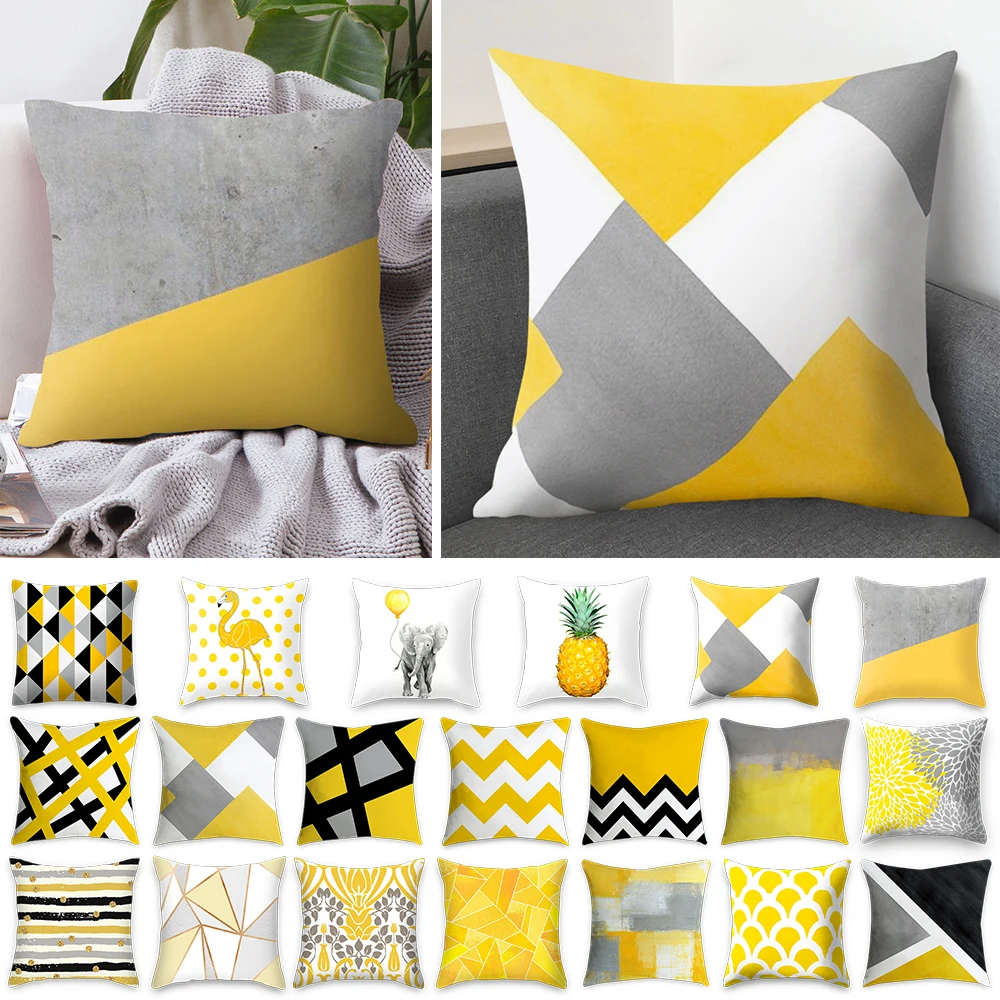 

45x45cm Yellow Striped Pillowcase Geometric Throw Cushion Pillow Cover Printing Cushion Pillow Case Bedroom Office A