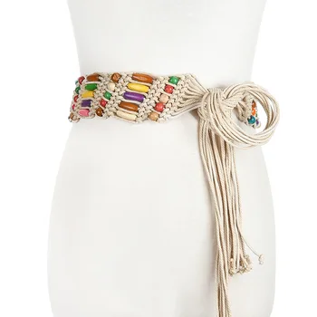 

Bohemian Weave Rope Belt For Women Boho Hand Made Personality Beads Lady Creative Design Waist Belts Cinturon Mujer BZ69