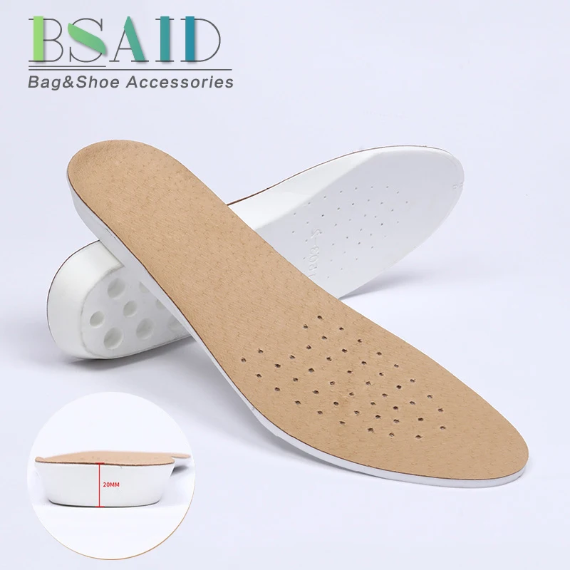 

BSAID 2cm Increasing High Shoe Insole Unisex Foot Pads Pig Skin Breathable Height Increase Insoles For Shoes Woman Men Shoe Pad