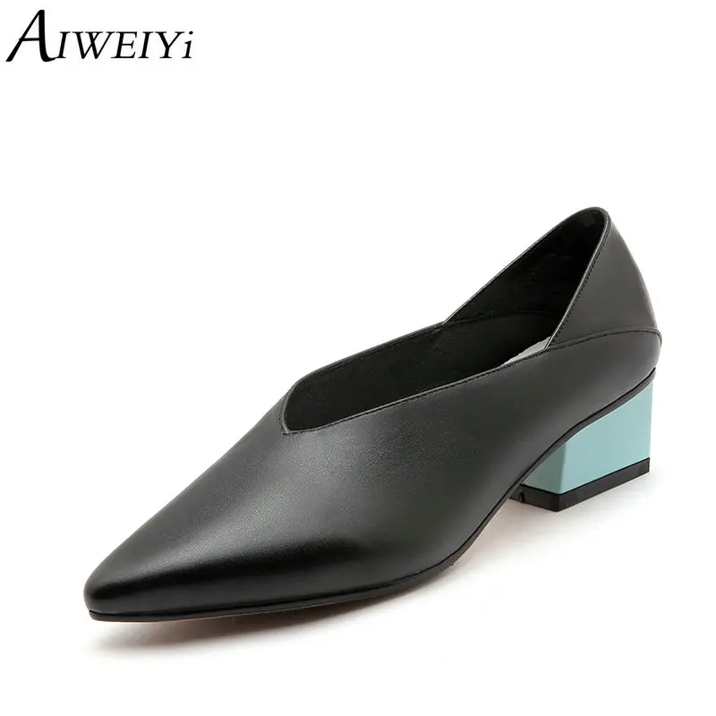 

AIWEIYi Spring Autumn High Heel Shoes for Women Pointed toe Cow Leather Women Pumps Platform Pumps Genuine Leather Shoes Woman