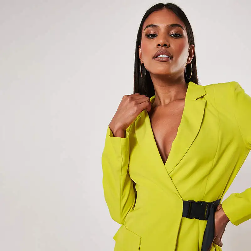 Summer Ol Long Suit Coat Women Business Suit Ladies Elegant White Jacket Oversized Long Sleeve Suit Belt Notched Dropship