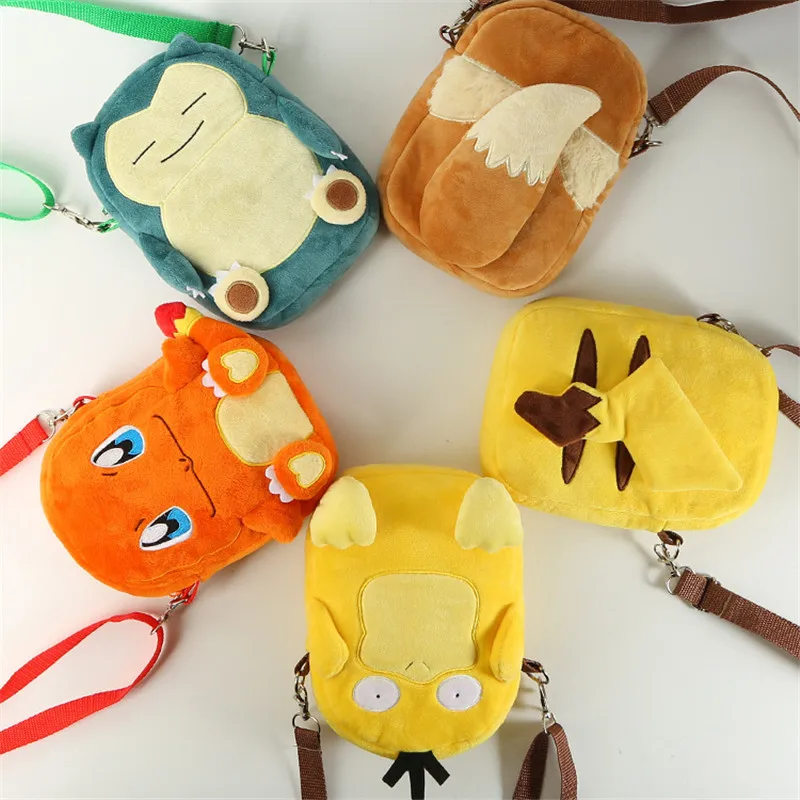 

kawaii Japan Anime Characters Pika Charmander Psyduck Snorlax Plush Stuffed Backpack Toys Cute pokemones Children's Backpack