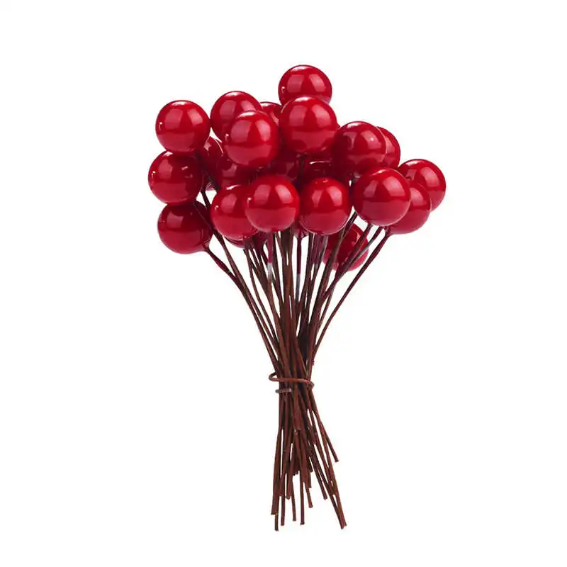 30pcs Mini Christmas Red Berries 10mm Simulation Berry Small Red Fruit Simulation mulberry pulp small particles #2n14 (2)