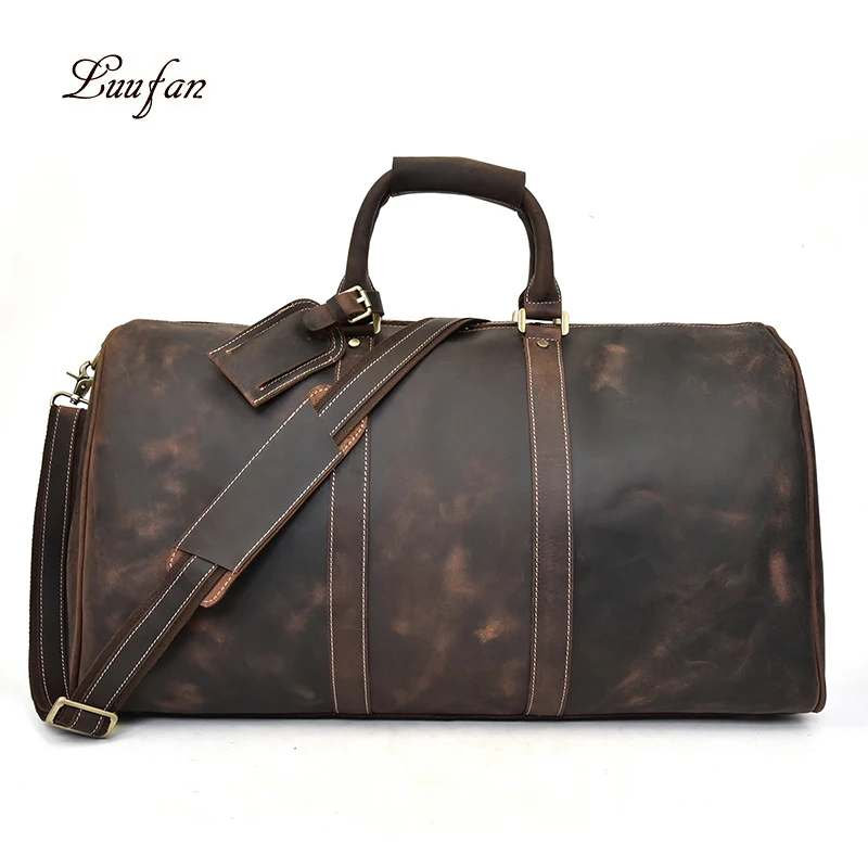 Очень большая мужская дорожная сумка, толстая, crazy horse, натуральная кожа, дорожная сумка для ноутбука, деловая сумка, багаж, сумка для выходных, 60 см