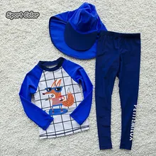 Новое поступление синего цвета; детская одежда для плавания; отличного качества для мальчиков Детский купальный костюм из двух предметов банный костюм Уход за солнцем одежда с длинным рукавом детская одежда для пляжа