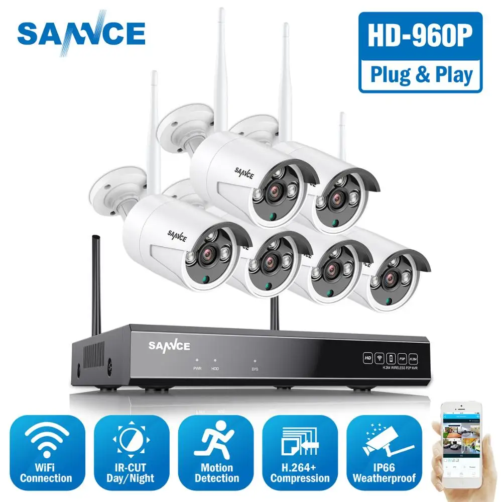 

SANNCE 8CH HD 960P Wireless Video Security System 1080P HDMI NVR With 6PCS 1.3MP Outdoor Weatherproof WIFI IP Cameras CCTV Set