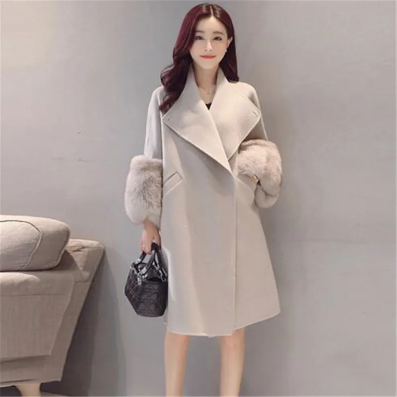 Зимняя теплая Женская куртка из искусственного меха с рукавами, однотонная шерстяная Свободная верхняя одежда, пальто для женской одежды - Цвет: Light grey