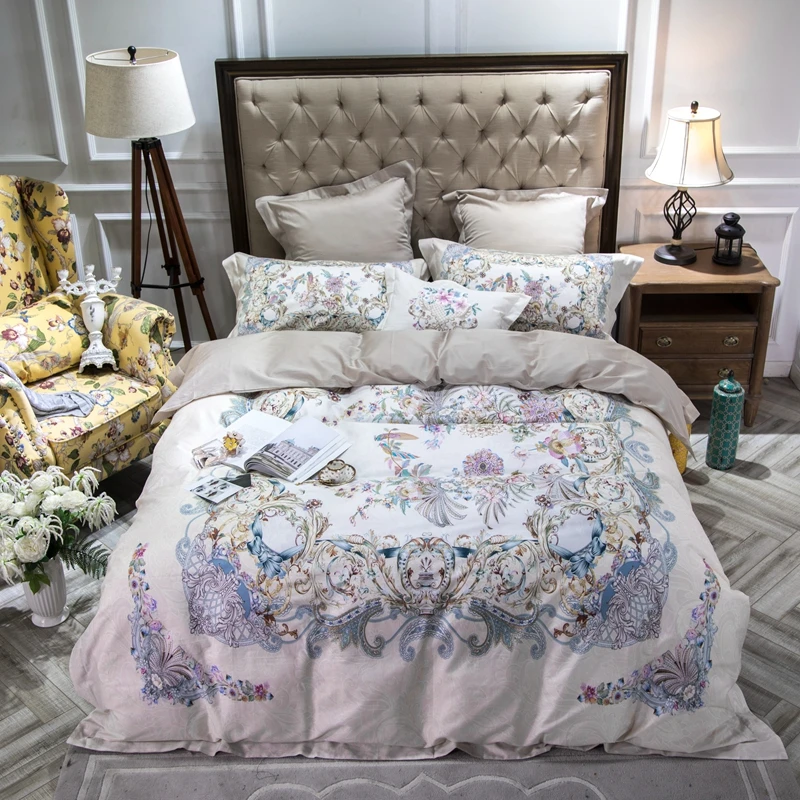 Waliicorners 60S Egyptian Cotton Royal Luxury Bedding set King Queen Size boho Bed set Duvet Cover Bedsheet set parrure de lit 62 5