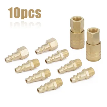 

New 10pcs Solid Brass Quick Coupler Set Air Hose Connectors For 1/4 NPT Tools