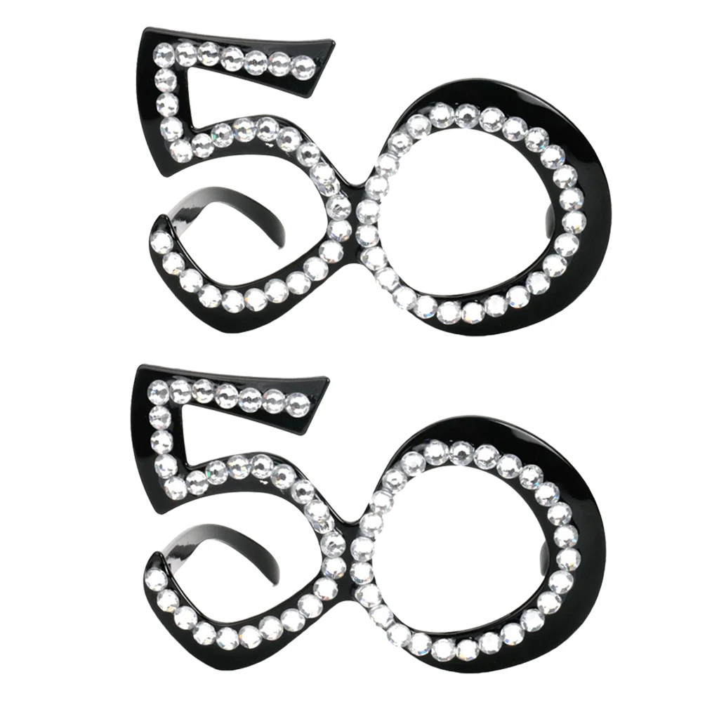 2 Pieces Retro Crystal Black Birthday Glasses Anniversary Wedding Party 50th Accessories Photo Props