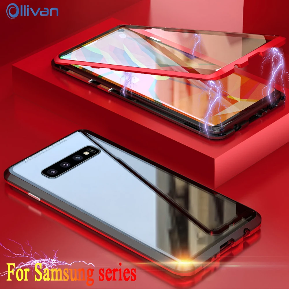 

360 Magnetic Double Tempered Glass Case For Samsung Galaxy A50 Note 8 9 Metal Aluminum Frame Cover For Samsung S10 S9 S8 Plus