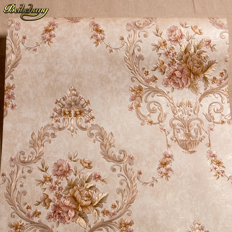 beibehang High - grade European non - woven bedroom bedside background wall wall paper bedroom 3D relief embossed wallpaper AB
