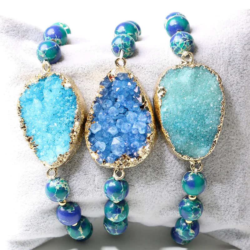 

HanKun Minimalist Sea Sediment Multi Color Round Beads Crystal Druzy Bracelet,Stone Bracelet Jewelry,Blue Druzy Bracelet