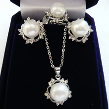 Благородный посеребренный новые дизайнерские серьги цепочка Кулон и кольцо(#7.8.9) ювелирный набор