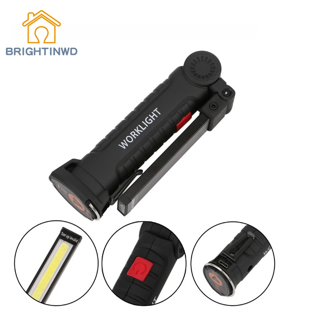 

BRIGHTINWD New Flashlight USB Rechargeable Auto Light Multifunctional Magnet COB Hand Worklight Overhaul Lighting