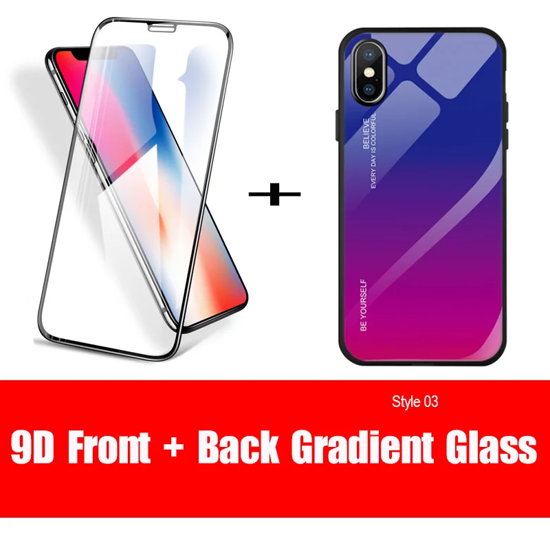 9D front and Back 03 9D чехол из градиентного стекла для iphone xs max, закаленное стекло для iphone X XS XR XSMax S R 10, чехол s, полное покрытие, защитное стекло - Цвет: 9D front and Back 03