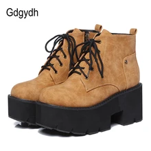 Gdgydh – bottes de printemps à plateforme pour femme, style gothique, Punk, à talons épais, en dentelle, noires, brunes, confortables, en cuir, nouvelle collection 2021