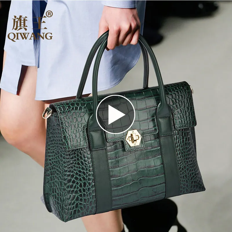 Long Handle Green Tote Bags Fashion European Brand Designer Real Leather Women Handbags Genuine