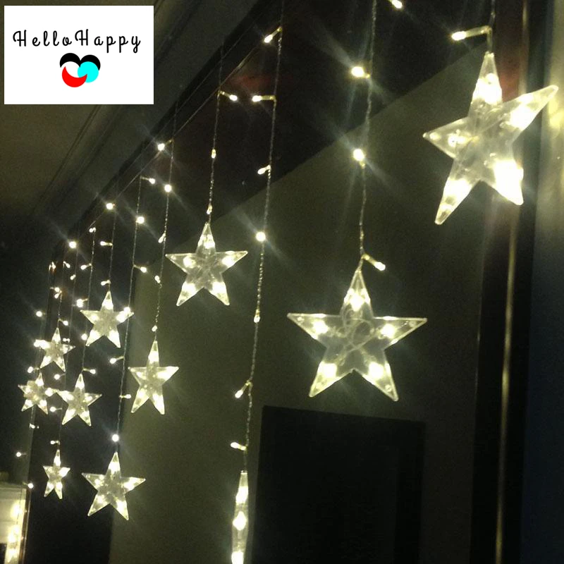 

3M LED Christmas Lights Outdoor Window Curtain Lighting Indoor Fairy Lights Wedding Decoration Garland 220V EU 12 Stars Flasher