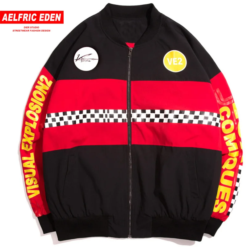 

Aelfric Eden Mens Windbreaker Jacket Hip Hop Flight Overcoats Plaid Letter Print Bomber Streetwear College Baseball Jackets KJ34