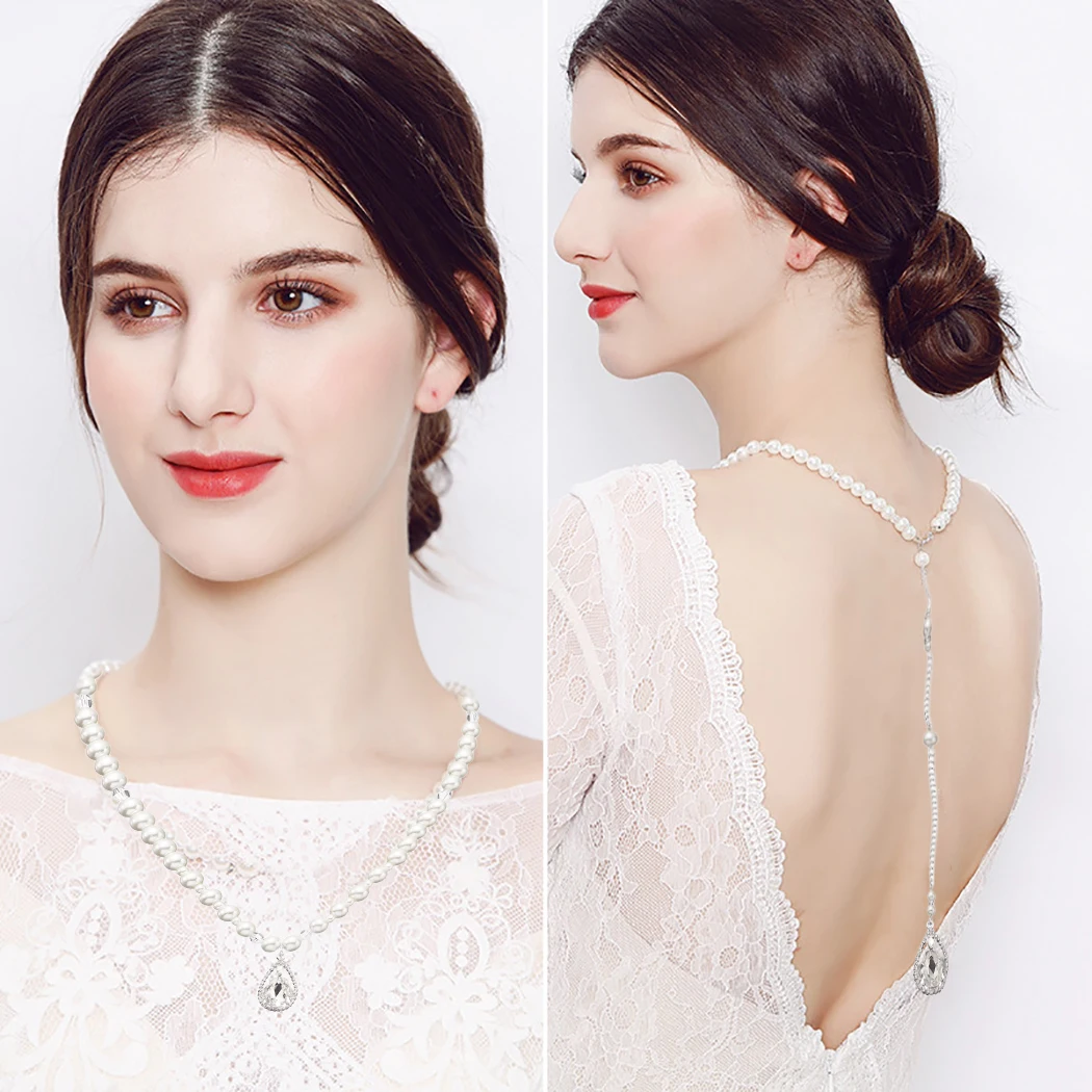 

Backdrop Necklaces Simulated Pearl Back Chain Jewelry Lady Colar For Women Party Wedding Backless Dress Accessories​ Feminino