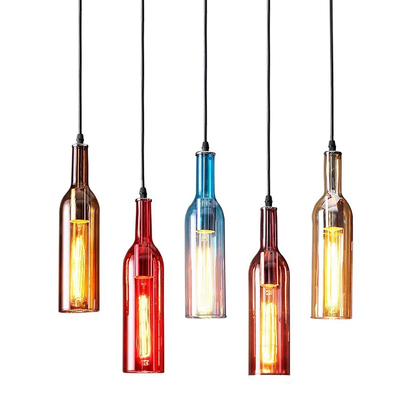 Лофт ретро стеклянная бутылка пива подвесной светильник светодиодный E27 с 5 видов цветов креативная Подвесная лампа для бар магазин Рест