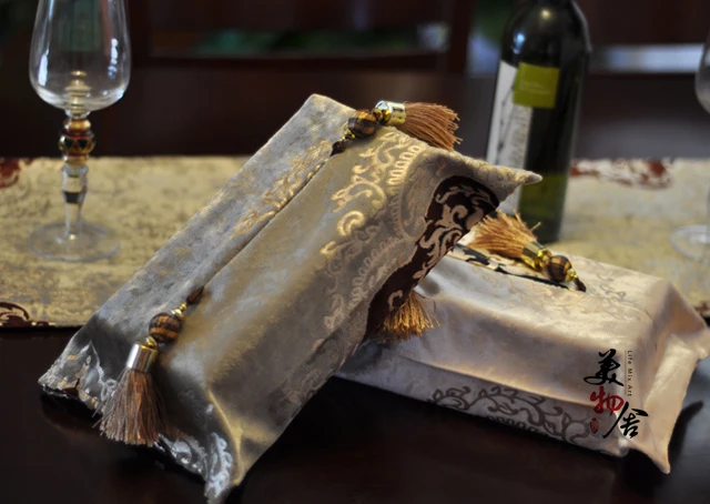 

Freeshipping Handmade Golden Europe Style Customized Wedding Room Car Hotel Decorative Embroidery Tissue Box Napkin Holder Cover