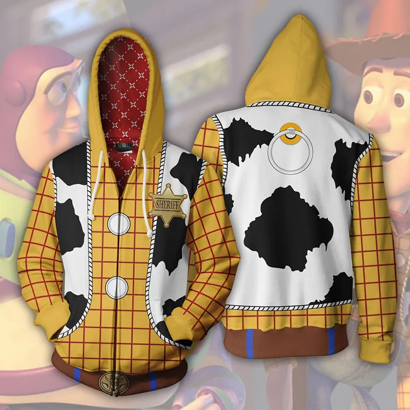 

Men 3D Toy Story Woody Cosplay Costume Buzz Lightyear Sweatshirt CowBoy Woody Zipper Jacket Hoodies Coat
