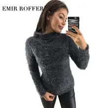 

EMIR ROFFER 2018 Winter Turtleneck Sweater Woman Female Fashion Hairy Warm Knitted Long Sleeve Jumper Pullover Clothes Shirts