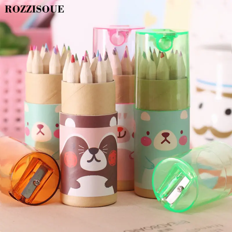 

12 Pcs/lot Rainbow Pencil Colour Pencils for Kids Stationery Items Drawing Supplies Cute Bear Pencils for School Colored Pencils