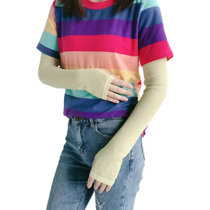 Женские летние охлаждающий руку рукава крышка сладкий сплошной конфеты цвет Открытый Велоспорт Защита от Солнца перчатки без пальцев с