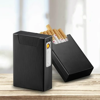 

2-in-1 Metal Cigarette Case Box Lighter for Smoking Flameless Aluminum Alloy USB Rechargeable Lighter Windproof Lighter