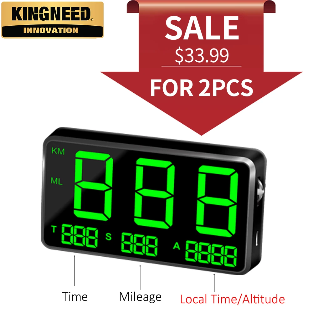 

KINGNEED C80 universal car motorcycle bicycle digital GPS hud display speedometer overspeed alarm altitude driving time mileage