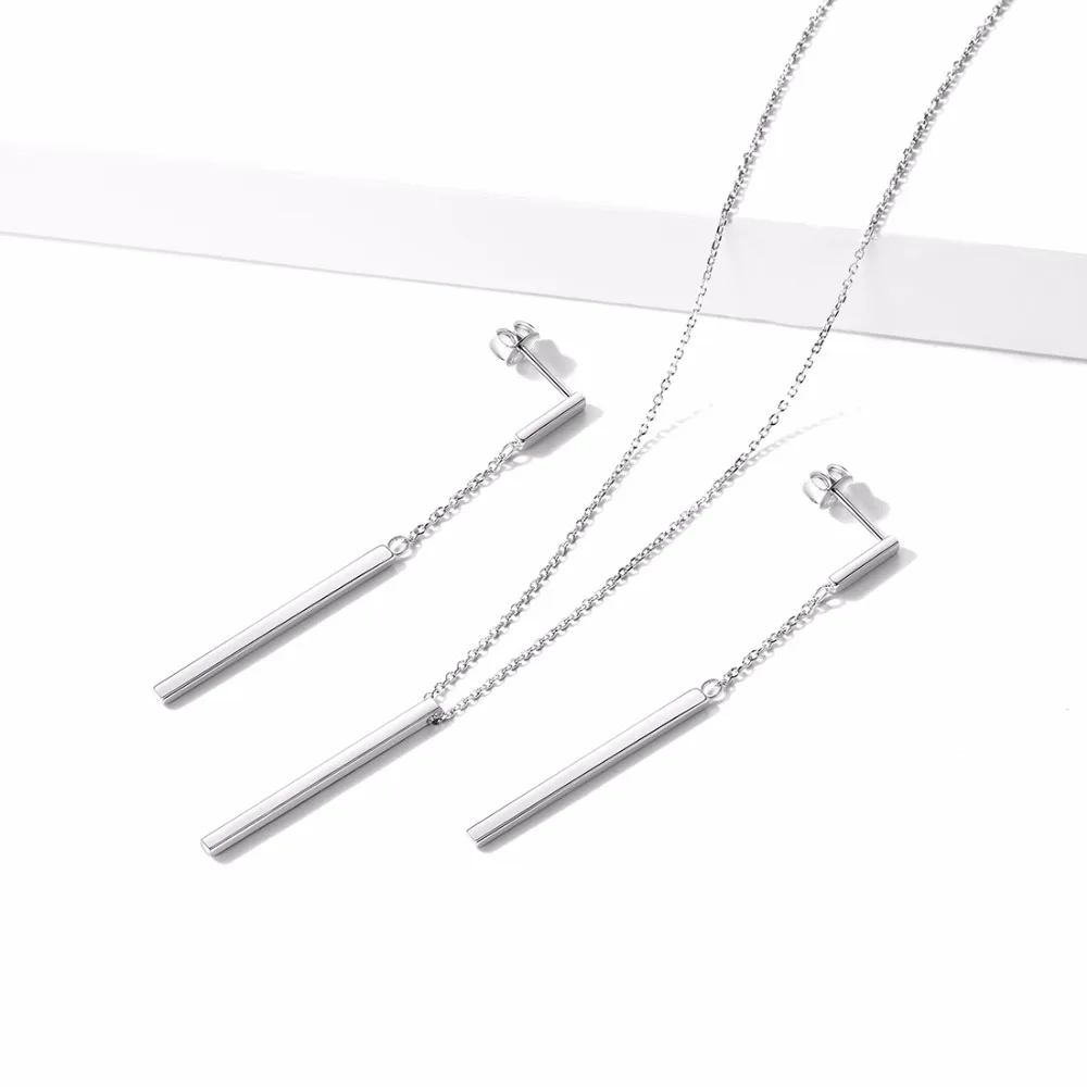 SILVERCUTE 925 пробы серебро вертикальная полоса Цепочки и ожерелья и серьги набор бар серьги минималистский подарок для девочек SCPE6518B