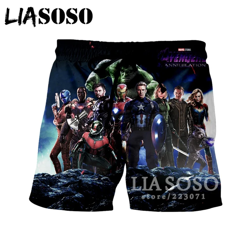LIASOSO 2019 Лето Для мужчин Для женщин шорты 3D печати Последние фильма мстители эндшпиль пляжные Фитнес Спортивные шорты модные Костюмы B008-06