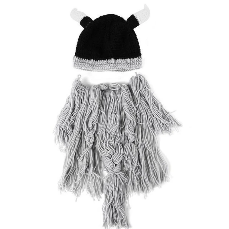 Christmas Knit Viking Beard Horn Hat Crazy Ski Cap Barbarian Vagabond Beanie