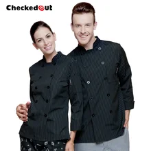 Hot Checked out long sleeved cook suit autumn and winter work uniform chef jacket black doutble breasted working clothes