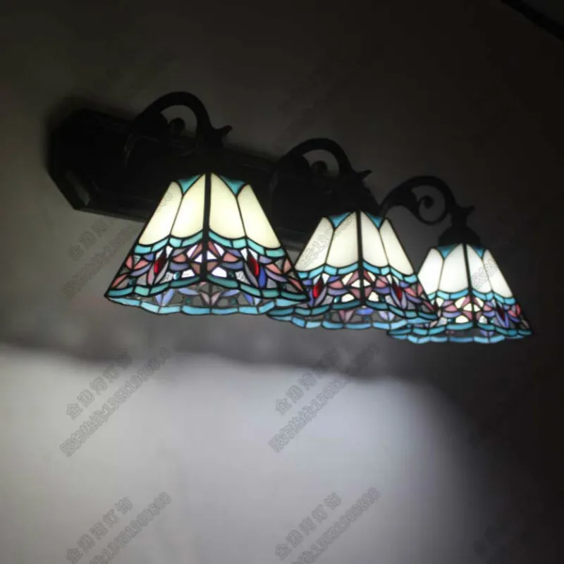 

Vintage Retro Handmade Tiffany Glass Iron E27*2/3/4 Heads Mirror Light For Bathroom Living Room Aisle Deco Ac 80-265v 1113