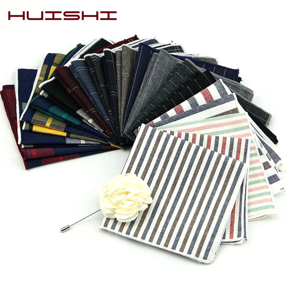 Мужской Хлопковый носовой платок HUISHI, однотонный квадратный платок в полоску в клетку, деловой носовой платок|Мужские галстуки и носовые платки|   | АлиЭкспресс