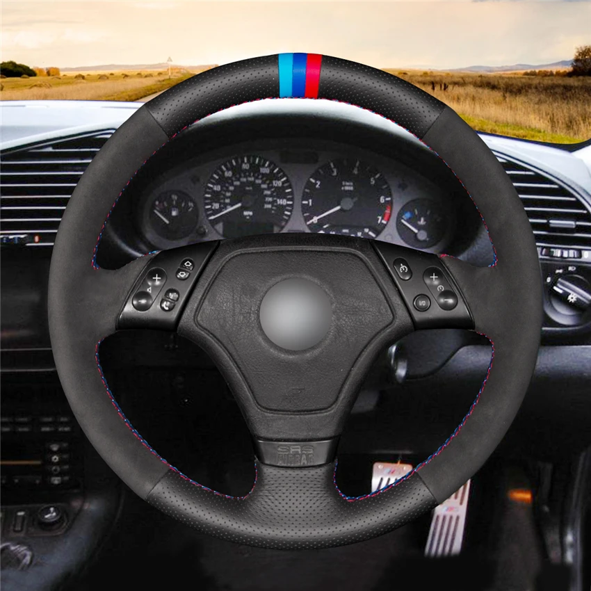 Us 42 32 20 Off Mewant Black Genuine Leather Black Suede Car Steering Wheel Cover For Bmw E36 E46 E39 Interior Accessories Parts In Steering Covers