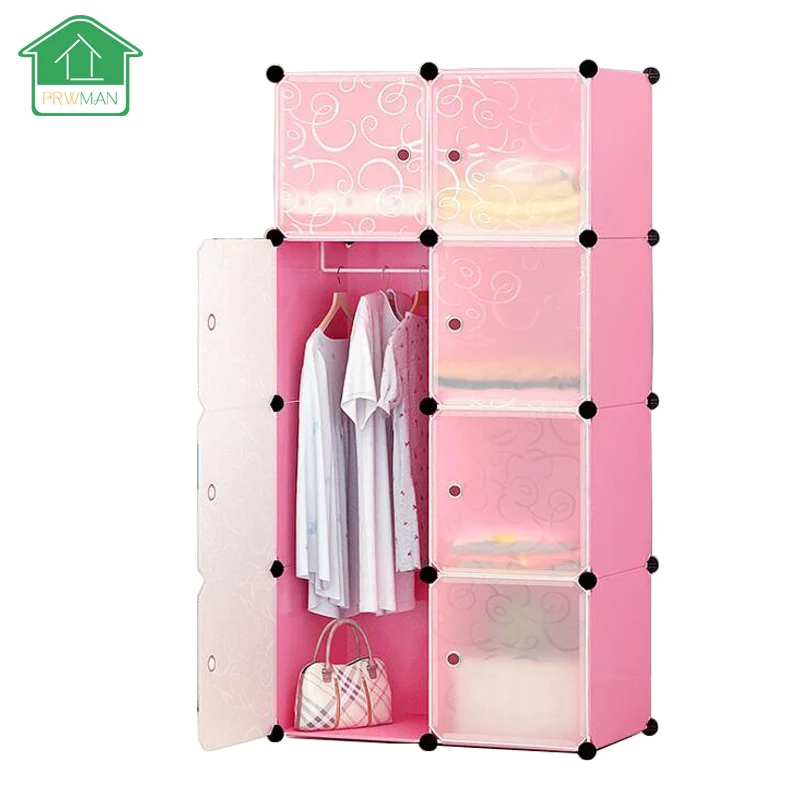 

PRWMAN 8 Cube 1PC Hook DIY Pink Piece of Resin Storage Cabinets Bedroom Wardrobe Furniture Assembly Dormitory Student Wardrobe