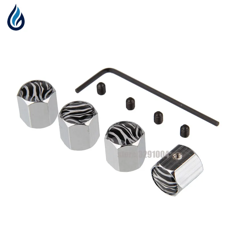 Universal Zebra Pattern Car Wheel Tire Valves Caps Anti Theft Cover For