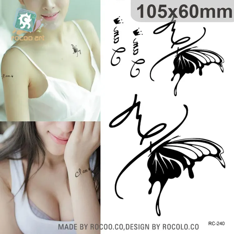 

RC-240 Disposable Waterproof Tattoo Sticker Chinese Paiting Brush Butterfly Pattern Water Transfer Temporary Tattoo Sticker