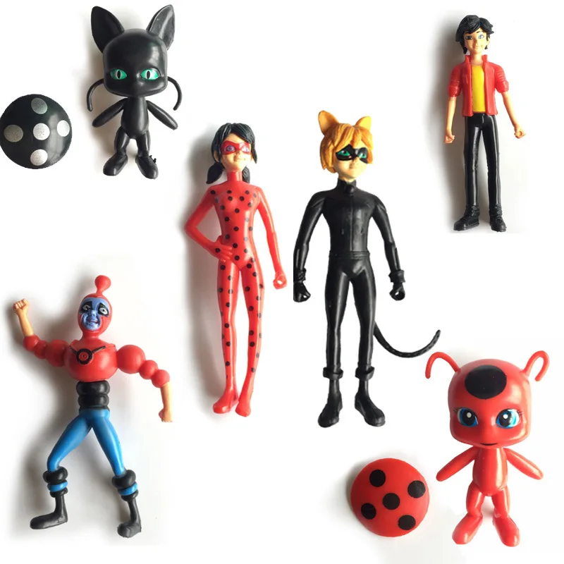 

6PCS/lot Ladybug and Cat Noir Juguetes Toy Doll Lady Bug Adrien Marinette Plagg Tikki Action Figures Juguete Gifts
