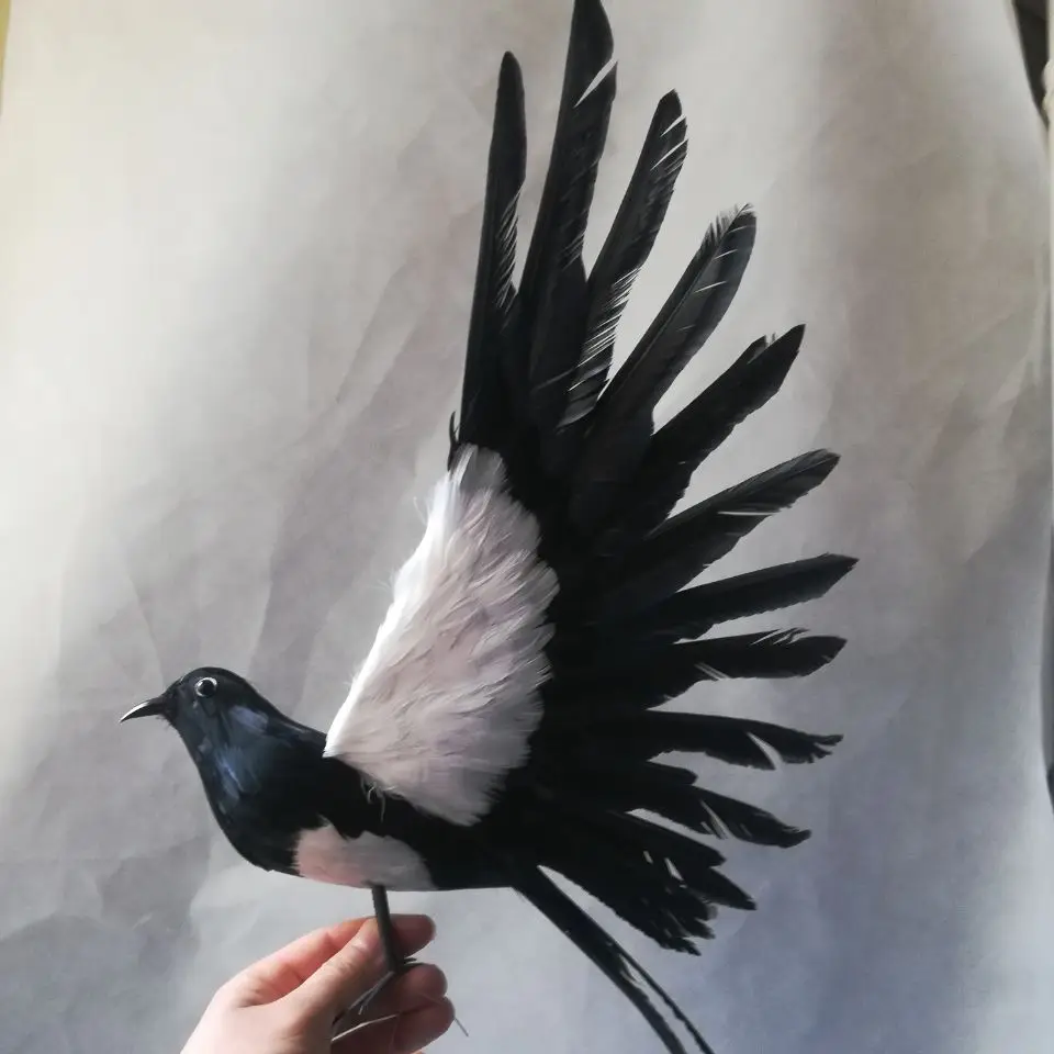 real life toy bird 32x55cm feathers magpie bird model,foam&feathers spreading wings bird,home garden decoration toy gift w0477 halloween foam tombstone reusable haunted house yard decoration realistic graveyard props